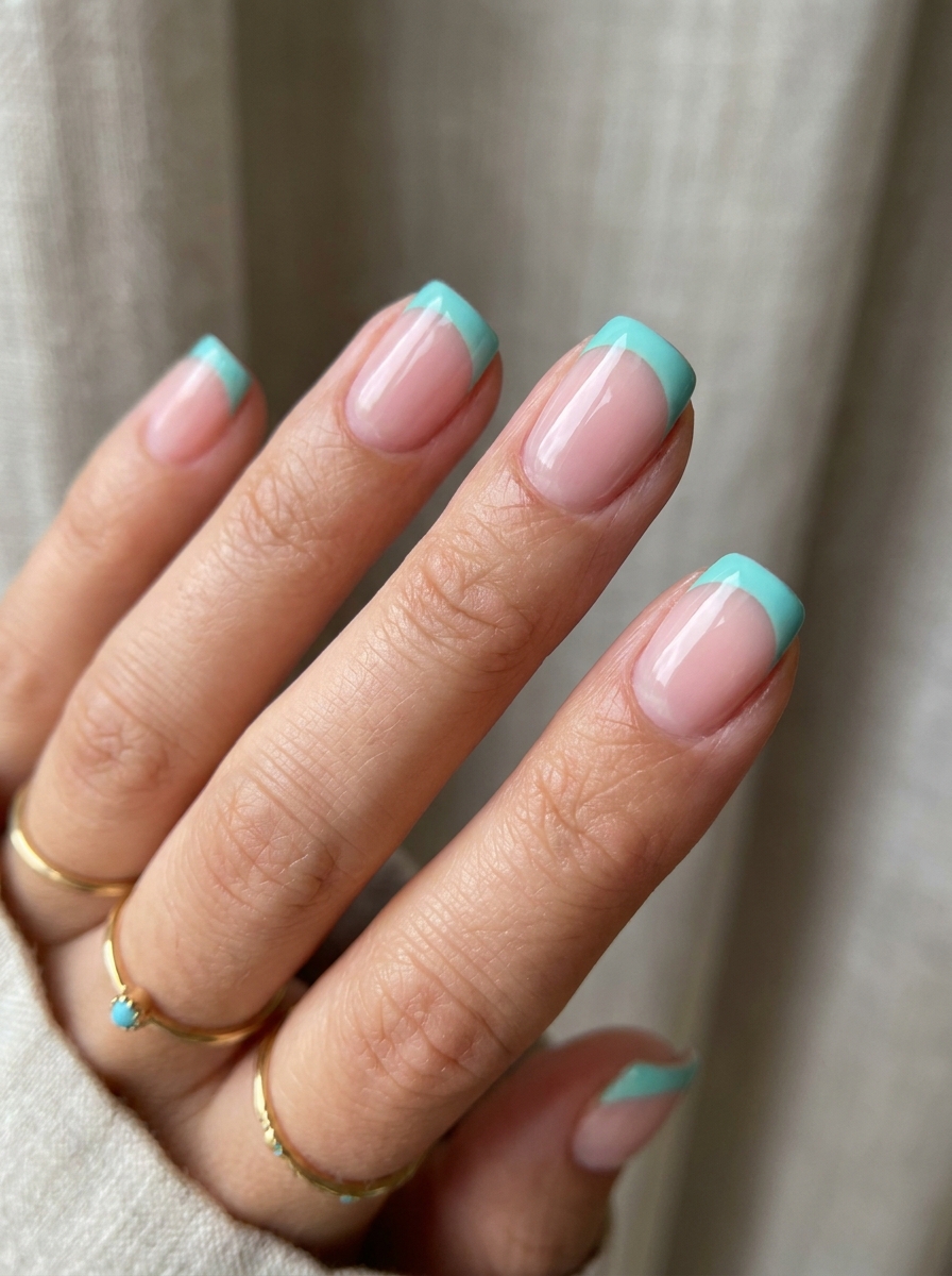 Turquoise French Square Nails als Turquoise French Nails Inspiration 2026